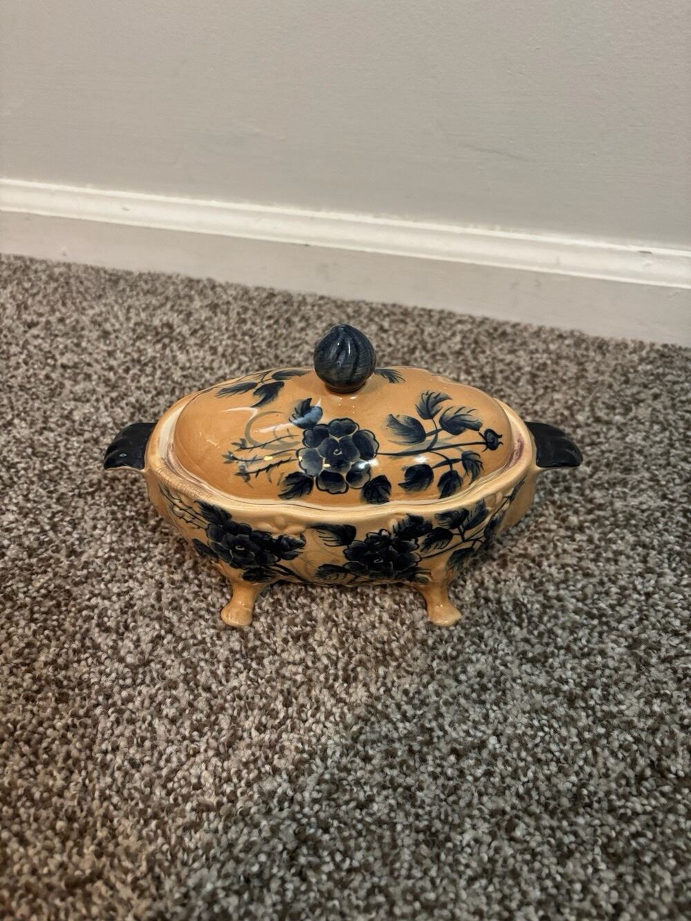 Katherine's Collection Handpainted In Thailand Blue Dish with Lid